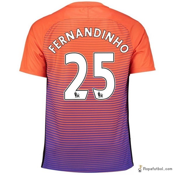 Camiseta Manchester City Replica Tercera Ropa Fernandinho 2016/17 Naranja